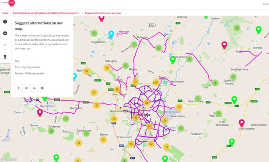 Image of map “Cambridgeshire Local Cycling and Walking Infrastructure Plan consultation”