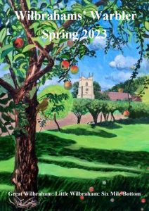 Image of the Spring 2023 Warbler cover showing a view from under an apple tree to a church and cottage in the distance