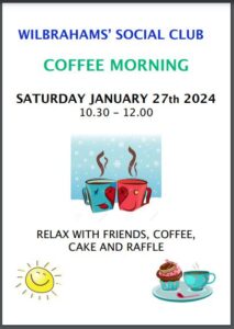 Coffee Morning Poster with text as alongside and clip art images on white background