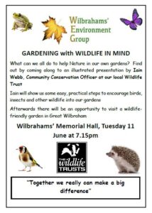 Gardening with Wildlife in Mind @ Wilbrahams' Memorial Hall (main hall)