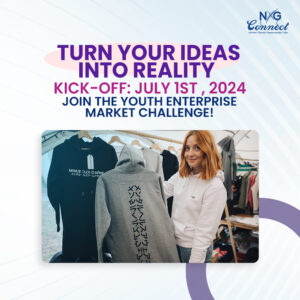 Young lady with hoodies on a stand displaying their printed design. Promoting the Youth Enterprise Market Challenge
