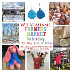 Poster with montage of produce and crafts and text for the Farmers' Market