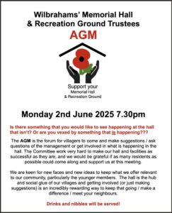 Wilbrahams' Memorial Hall & Recreation Ground Trustees AGM @ Wilbrahams' Memorial Hall