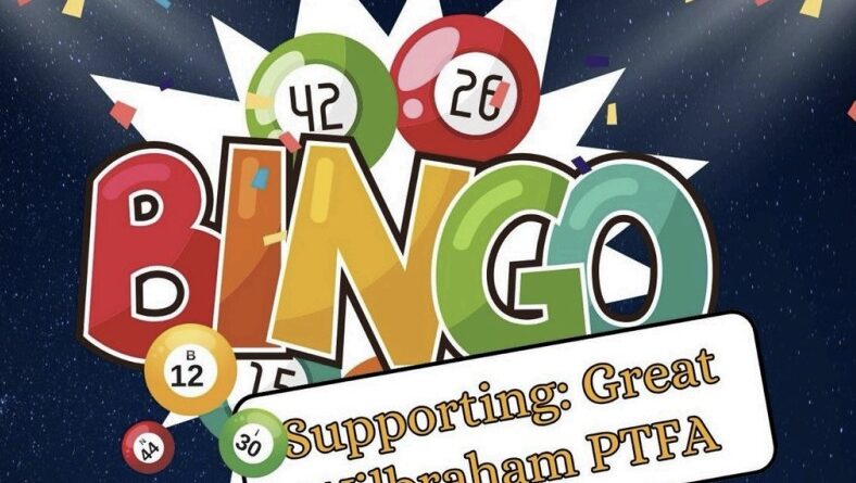 BINGO in coloured letters over a white star flash and with surrounding bingo ball numbers aaaand text