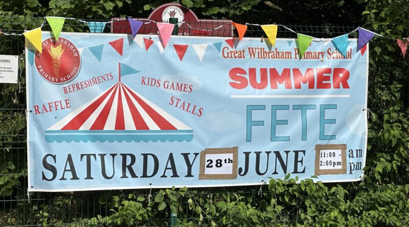 Banner advertising the fete hanging at the school